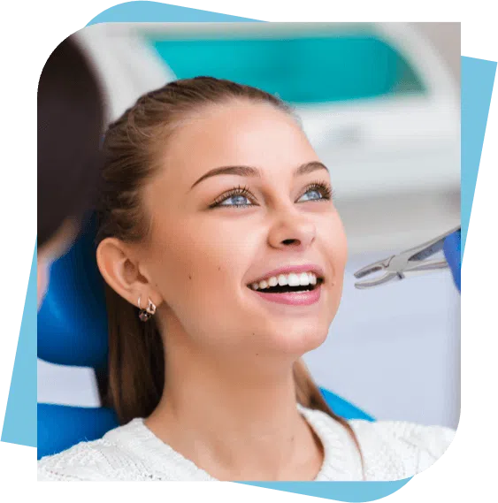 Woman smiling before having a tooth extracted