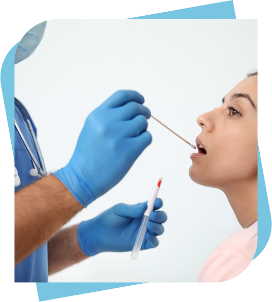 Woman having her mouth swabbed for an OralDNA test