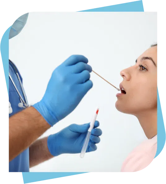 Woman having her mouth swabbed for an OralDNA test